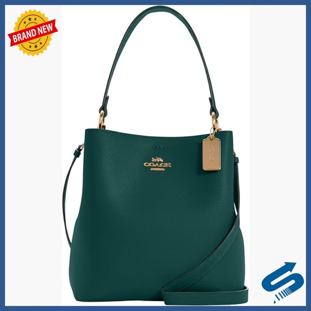 Leather Bucket Bag with Crossbody Strap, Top Handle, Zip Compartment